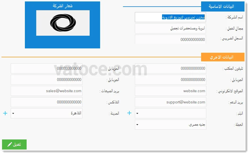 بيانات المؤسسة الاساسية فارما اب فاتوس