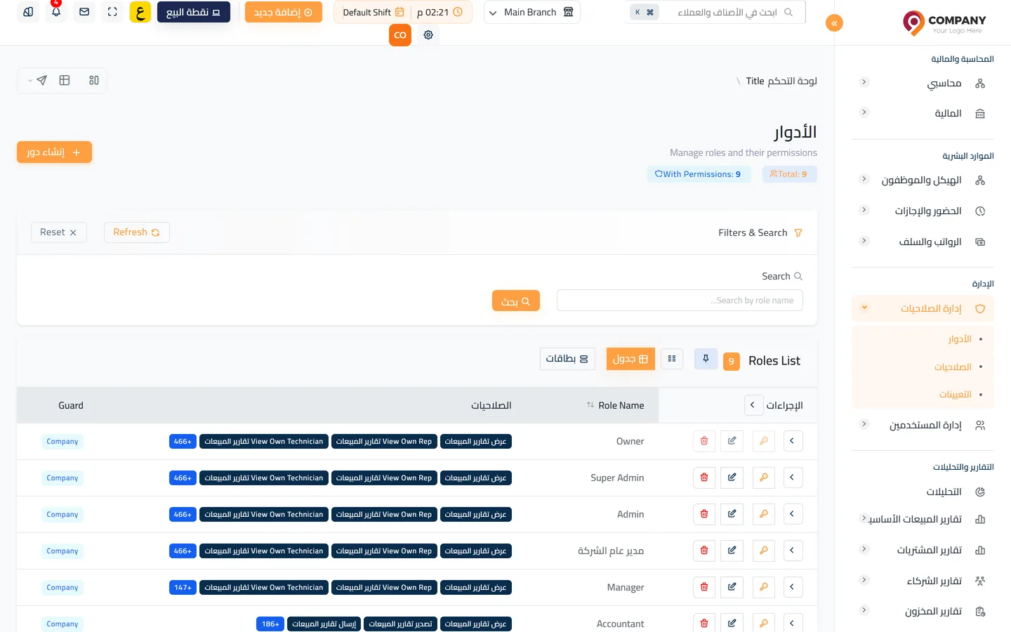 الأدوار والصلاحيات في يومي
